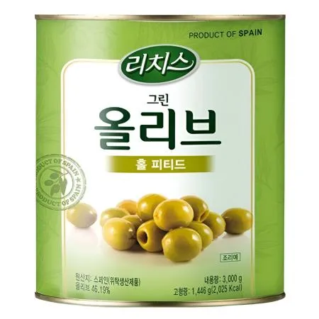 리치스 그린올리브 홀 피티드 3kg 씨제거 올리브 피자토핑 샐러드 업소용