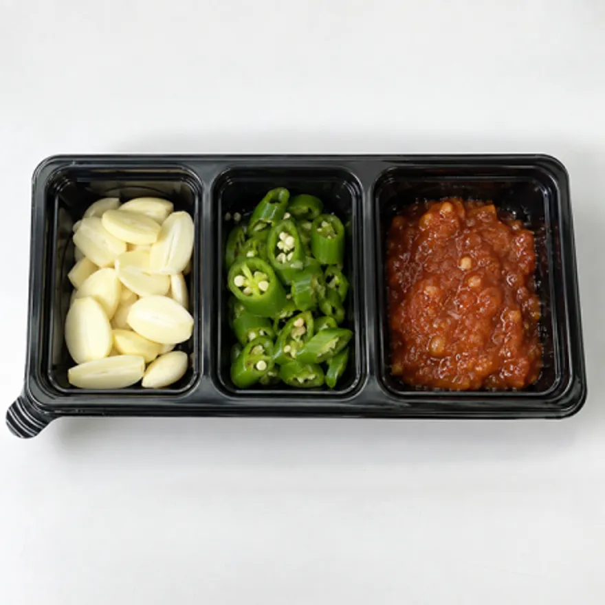 3칸 반찬용기 소스용기 몸통+뚜껑 600개세트 찬용기 이미지