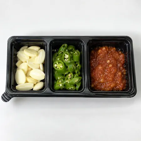 3칸 반찬용기 소스용기 몸통+뚜껑 600개세트 찬용기 이미지
