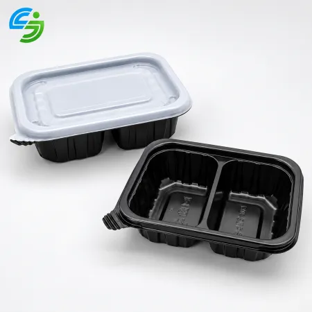 2칸반찬용기 사각반죽용기 2칸죽용기 300ml 흑색 600개세트 (몸통+뚜껑)