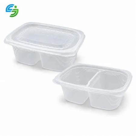 2칸반찬용기 사각죽용기 반투명 PP 500개세트 (용기+뚜껑)