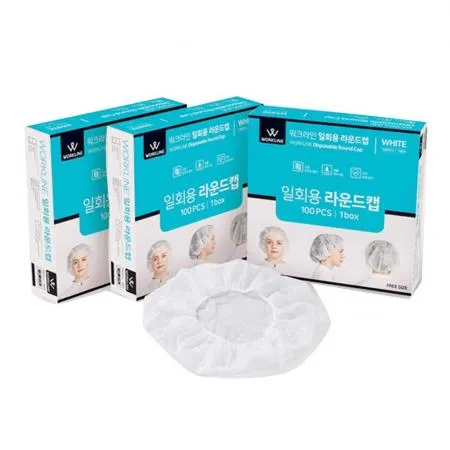 워크라인 일회용 부직포 라운드캡 위생모자(100매) / 화이트