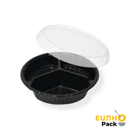 EH 170파이 3칸 검정 400개 원형찬용기 반찬용기 배달 포장
