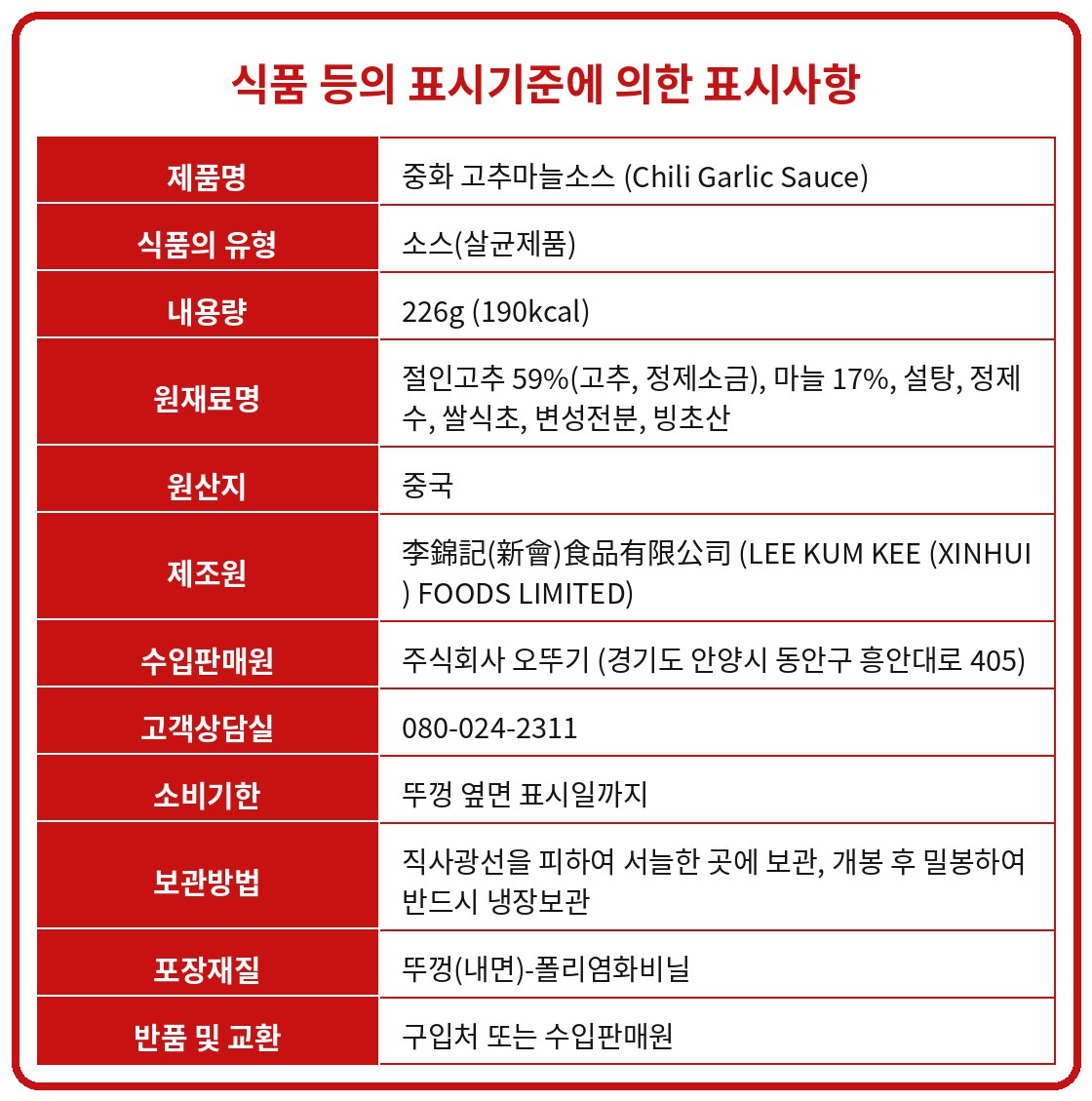 품질표시사항