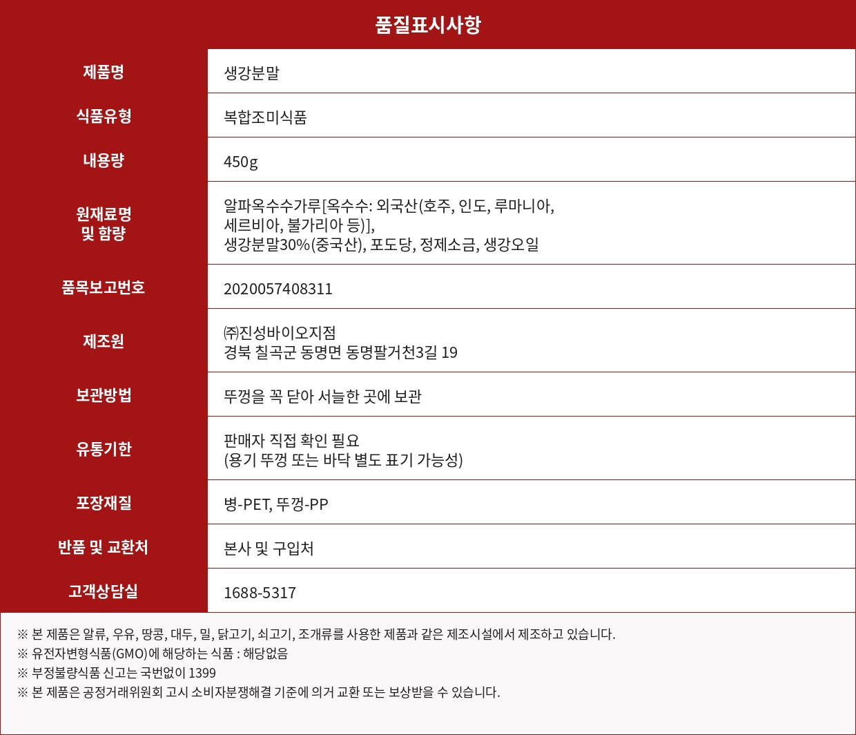 품질표시사항