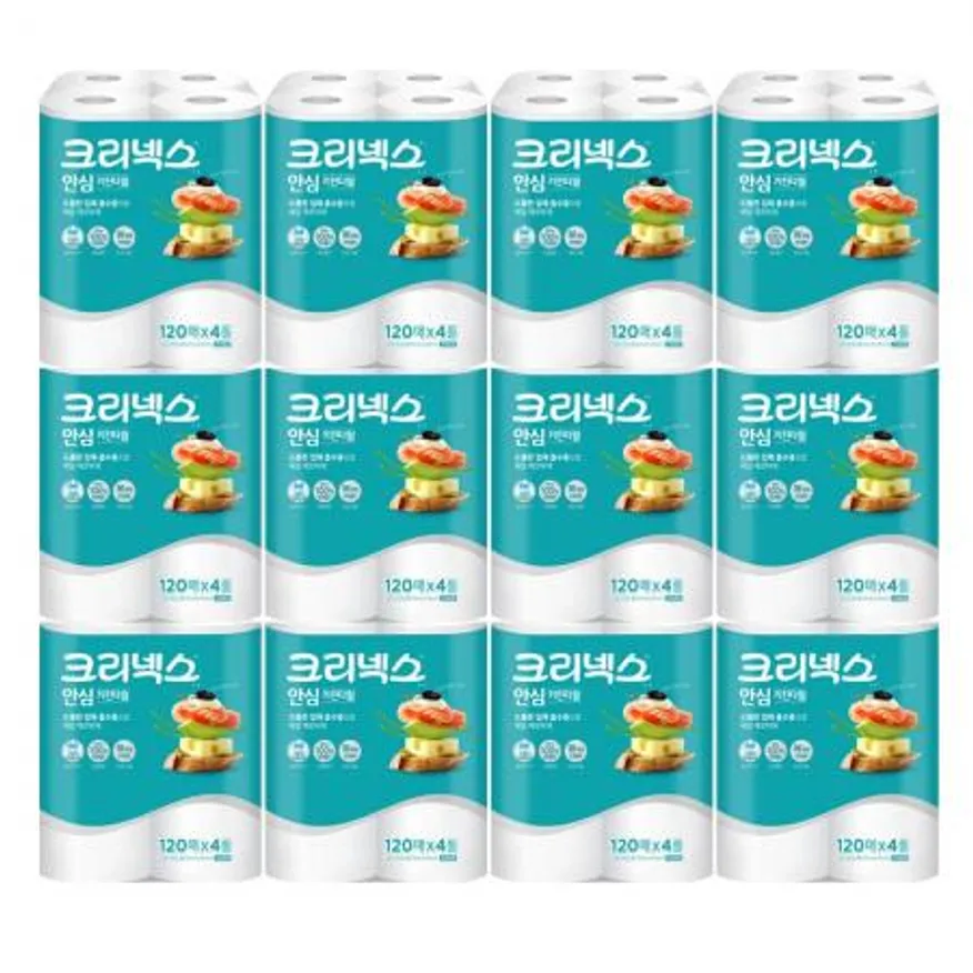 크리넥스 키친타올 안심 2겹 120매 4롤 x12개 이미지