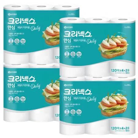 크리넥스 키친타월 안심 2겹 120매 4+2롤 x4개