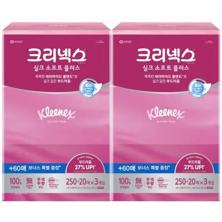 크리넥스 실크 소프트 각티슈 250+20매 3입 x2개