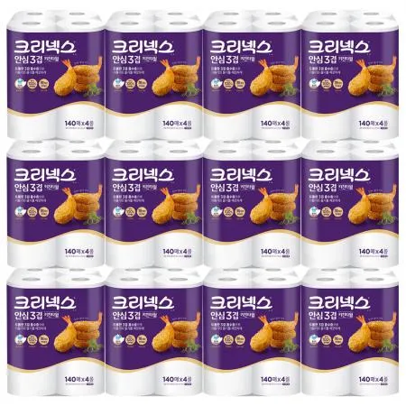 크리넥스 키친타월 안심 3겹 140매 4롤 x12개