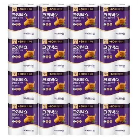 크리넥스 키친타월 안심 3겹 150+30매 2롤 x16개