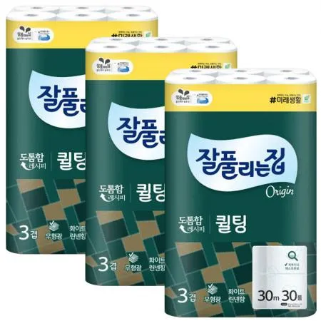 잘풀리는집 3겹 퀼팅 오리지날 화장지30m30롤 x3개