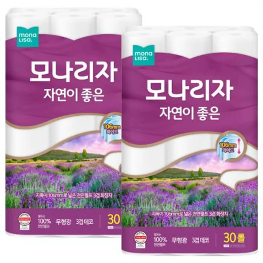모나리자 3겹 자연이좋은 화장지 30m 30롤 (광폭 106mm) x2개 이미지