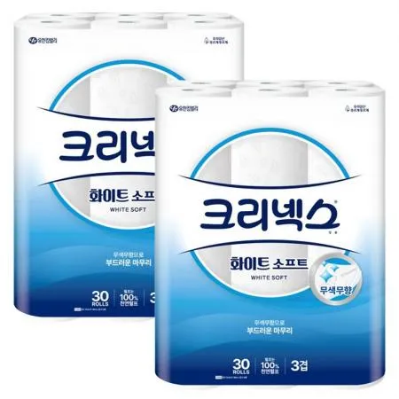 크리넥스 3겹 화이트 소프트 화장지 30m 30롤 x2개