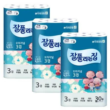 잘풀리는집 3겹 오리지날 화장지 27m 30롤 x3개