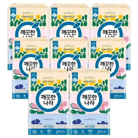 깨끗한나라 순수소프티 각티슈 250매 3입 x8개