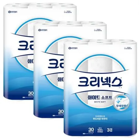 크리넥스 3겹 화이트 소프트 화장지 30m 30롤 x3개