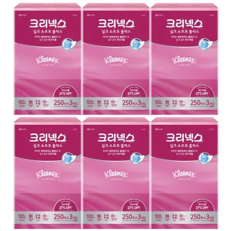크리넥스 실크 소프트 각티슈 250매 3입 x6개