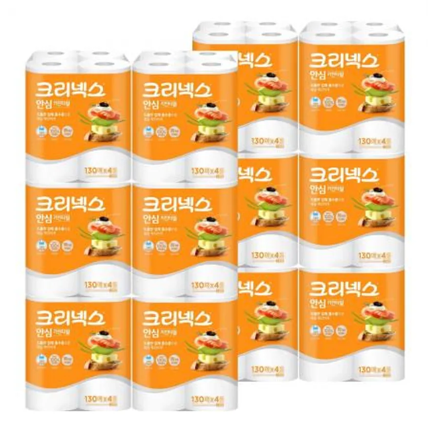 크리넥스 키친타올 안심 2겹 130매 4롤 x12개 이미지