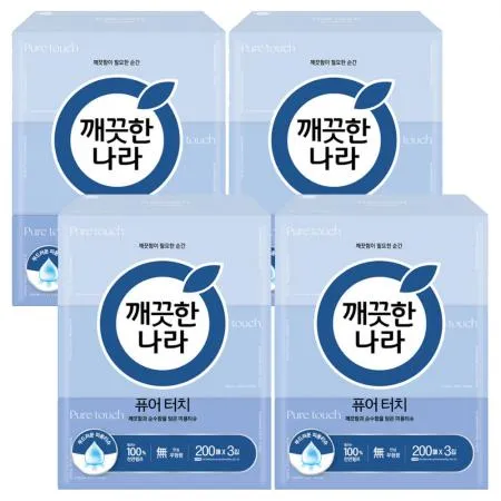 깨끗한나라 퓨어터치 각티슈 200매 3입 x4개