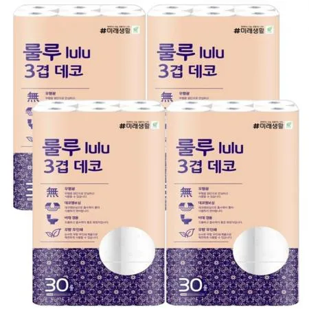 잘풀리는집 3겹 룰루 화장지 22m 30롤 x4개