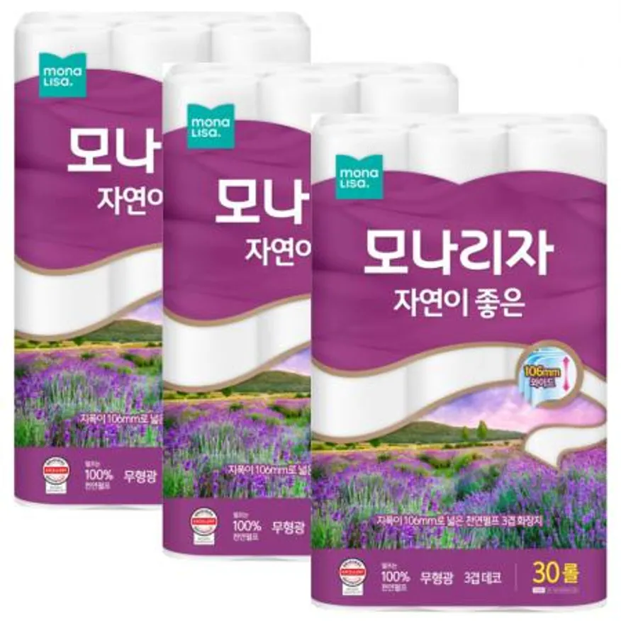 모나리자 3겹 자연이좋은 화장지 30m 30롤 (광폭 106mm) x3개 이미지