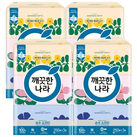 깨끗한나라 순수소프티 각티슈 250매 3입 x4개