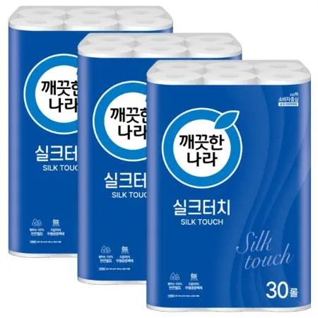 깨끗한나라 3겹 실크터치 화장지 25m 30롤 x3개