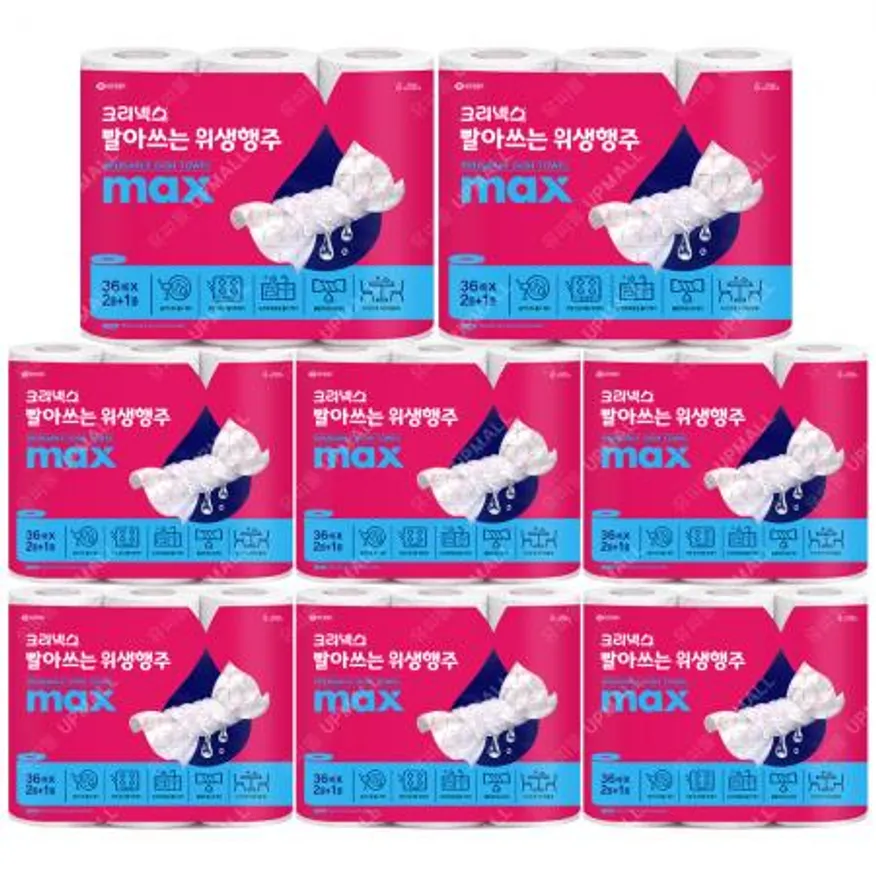크리넥스 빨아쓰는 위생행주 핑크 36매 2+1롤 x8개 이미지