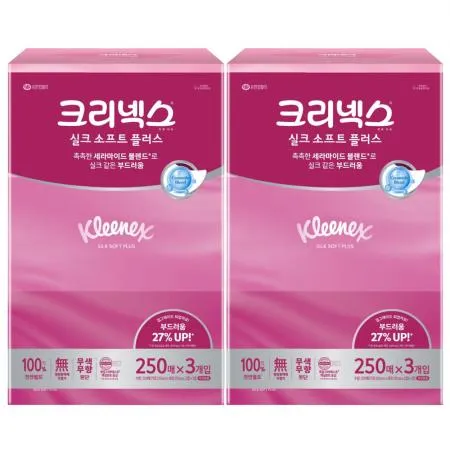 크리넥스 실크 소프트 각티슈 250매 3입 x2개