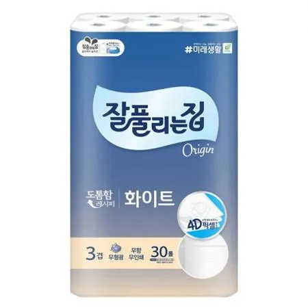 잘풀리는집 3겹 화이트 화장지 28M 30롤