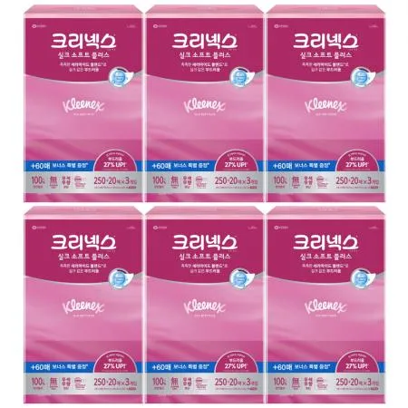 크리넥스 실크 소프트 각티슈 250+20매 3입 x6개