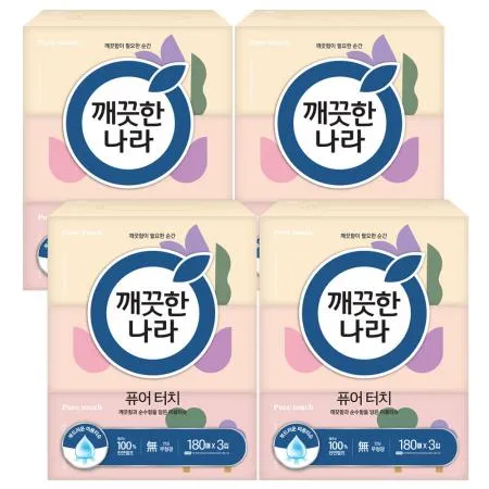 깨끗한나라 퓨어터치 각티슈 180매 3입 x4개