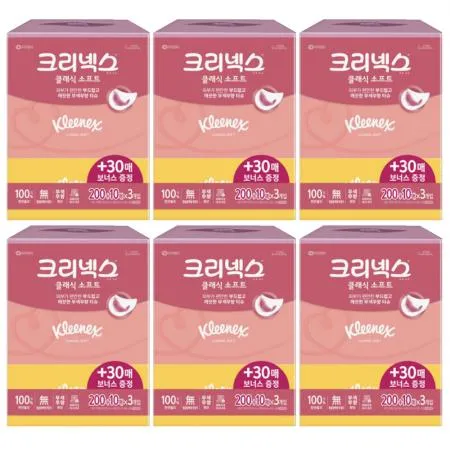 크리넥스 클래식 각티슈 200+10매 3입 x6개