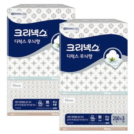 크리넥스 디럭스 무늬향 각티슈 250매 3입 x2개