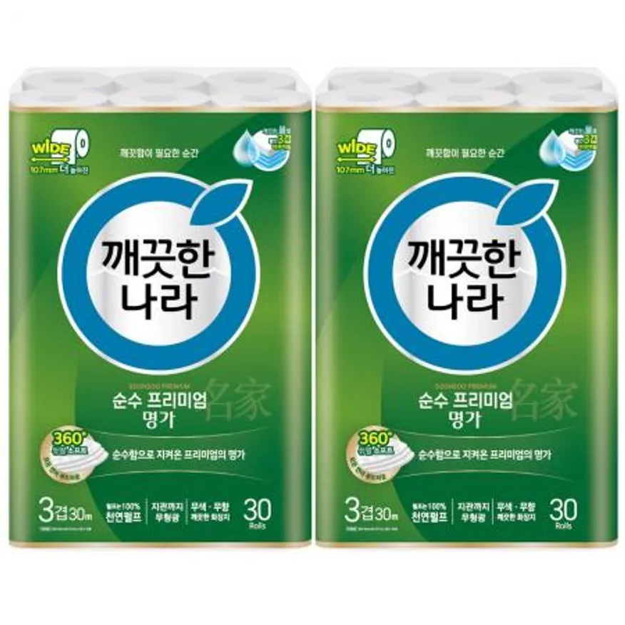 깨끗한나라 3겹 명가 순수 화장지 30m30롤 (광폭) x2개 이미지
