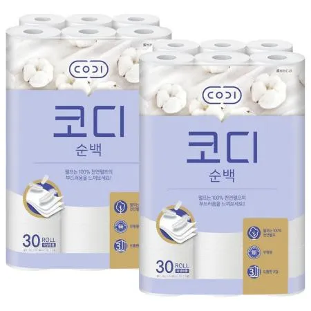 코디 3겹 순백 화장지 25m 30롤 x2개