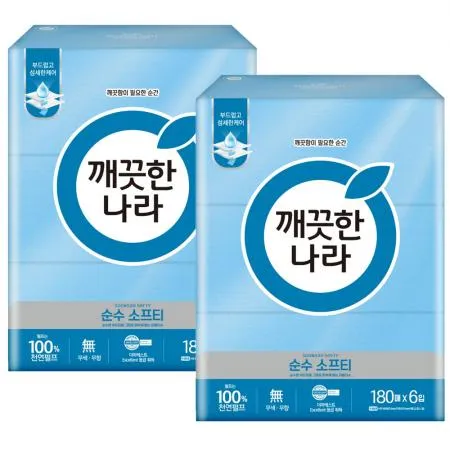 깨끗한나라 순수소프티 각티슈 180매 6입 x2개