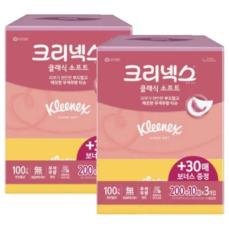 크리넥스 클래식 각티슈 200+10매 3입 x2개