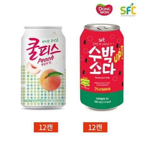 쿨피스 복숭아 수박소다 2종 세트 355ml x 24캔 업소용