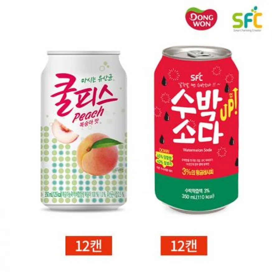 쿨피스 복숭아 수박소다 2종 세트 355ml x 24캔 업소용 이미지