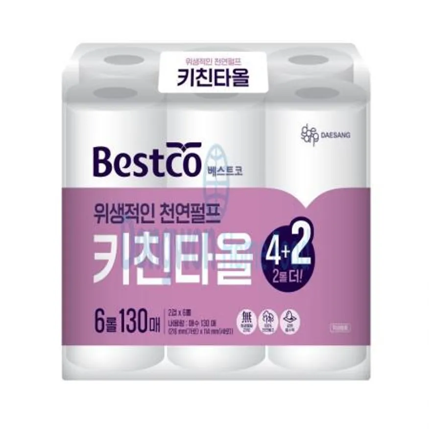 (16:30마감(D) 키친타올(베스트코/130매/216*114mm/6롤)EA 이미지