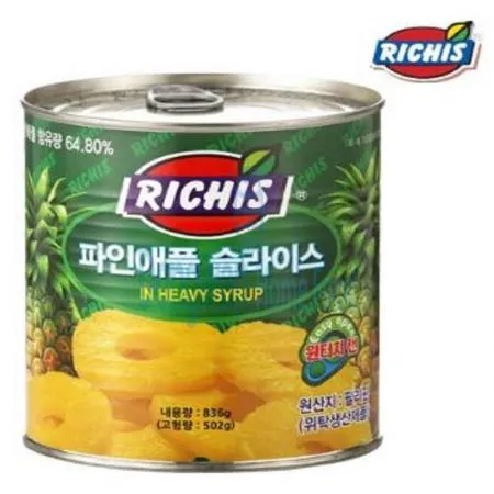(16:30마감(D) 파인애플캔(필리핀산/동서/리치스/슬라이스/836G/원터치)EA 이미지