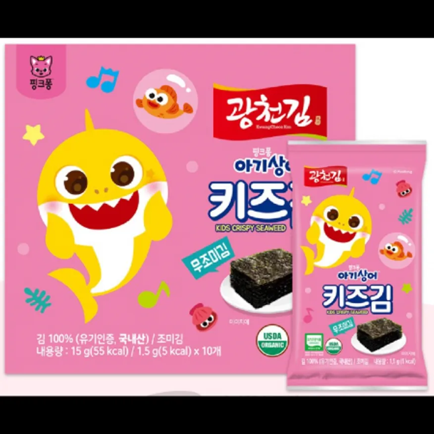 (16:30마감)유기농핑크퐁무조미키즈김(광천김/15G(1.5G*10봉)/P/김:국산) 이미지