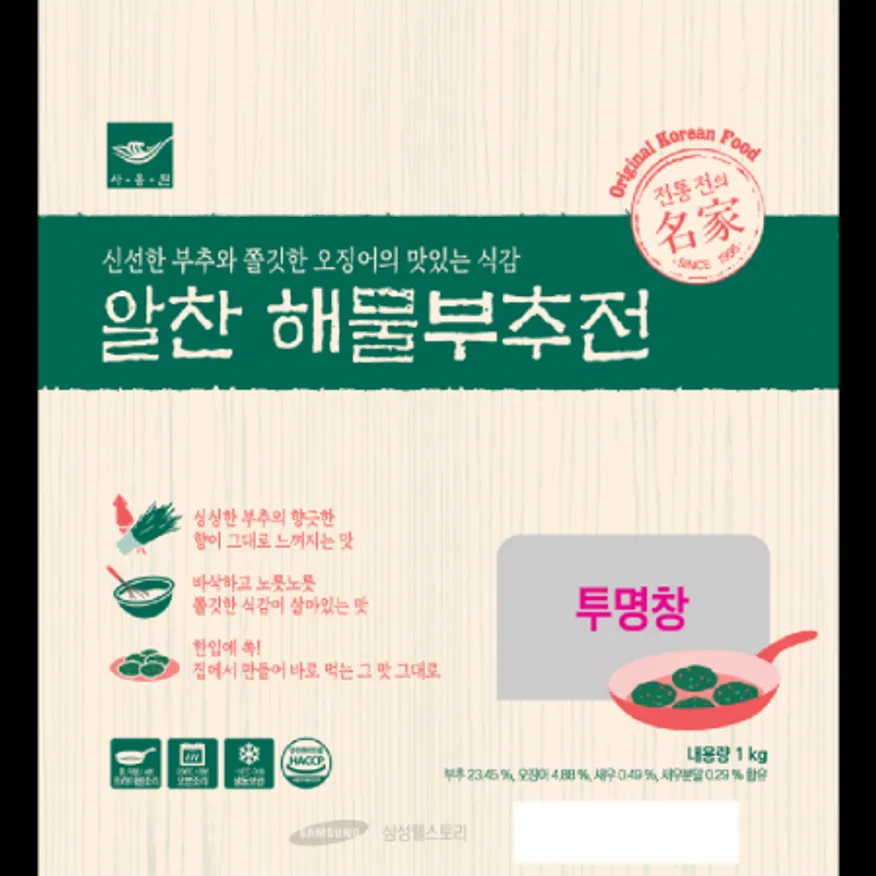 (16:30마감)알찬해물부추전(사옹원/1KG(33EA내외)/PAC/오징어:외국산) 이미지