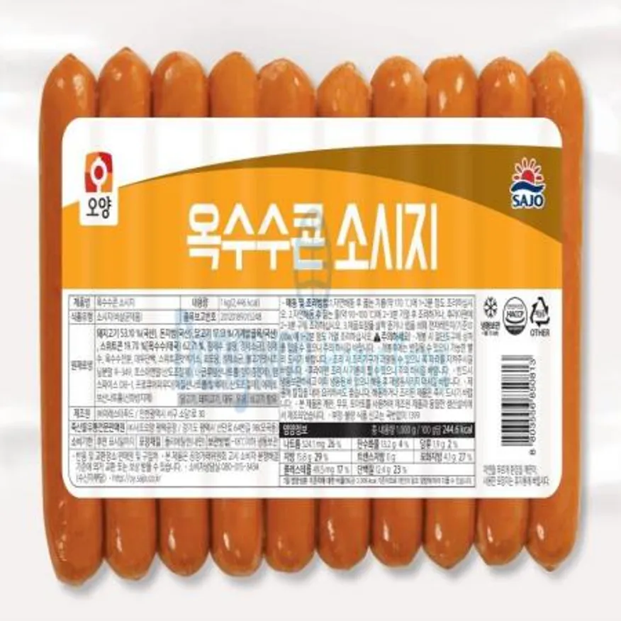 (16:30마감(D) 오양옥수수콘소시지(사조오양/냉동/닭고기:국산,돼지고기:국산/1kg)EA 이미지