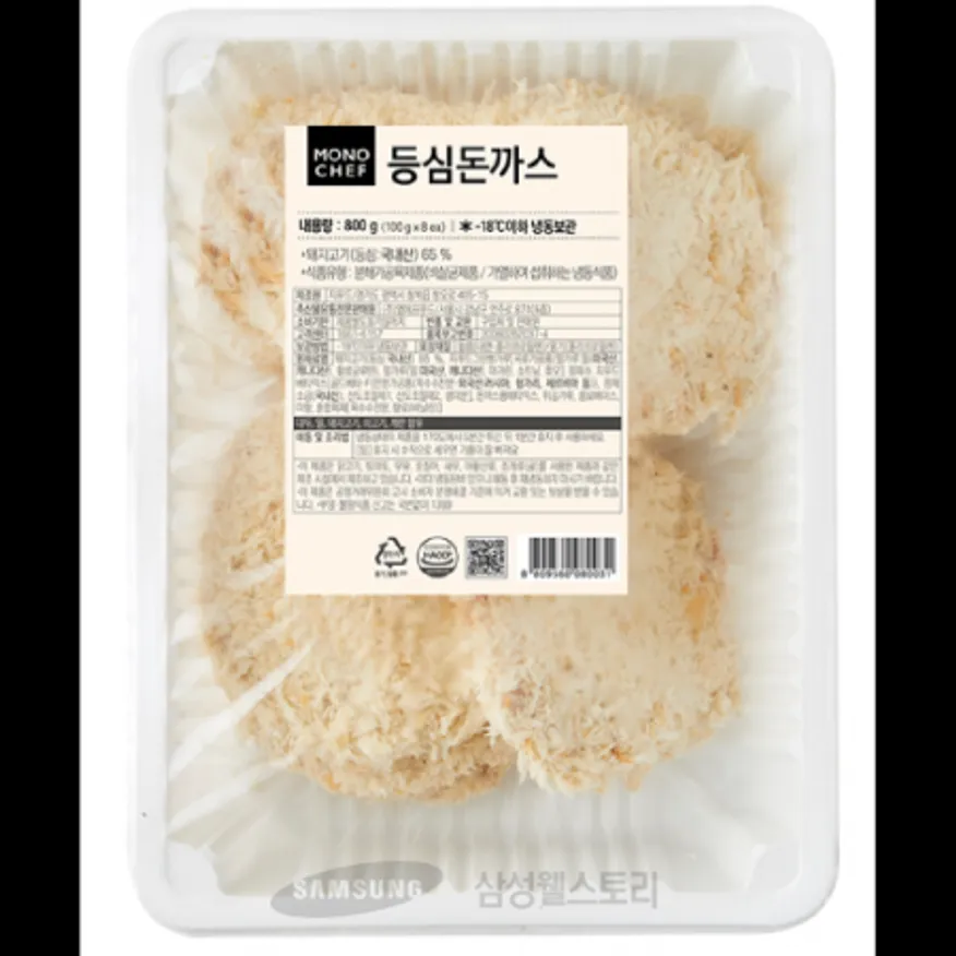 (16:30마감)냉동등심돈가스,외식,돈등심:국산,모노쉐프,800G(100G*8EA)/PAC 이미지