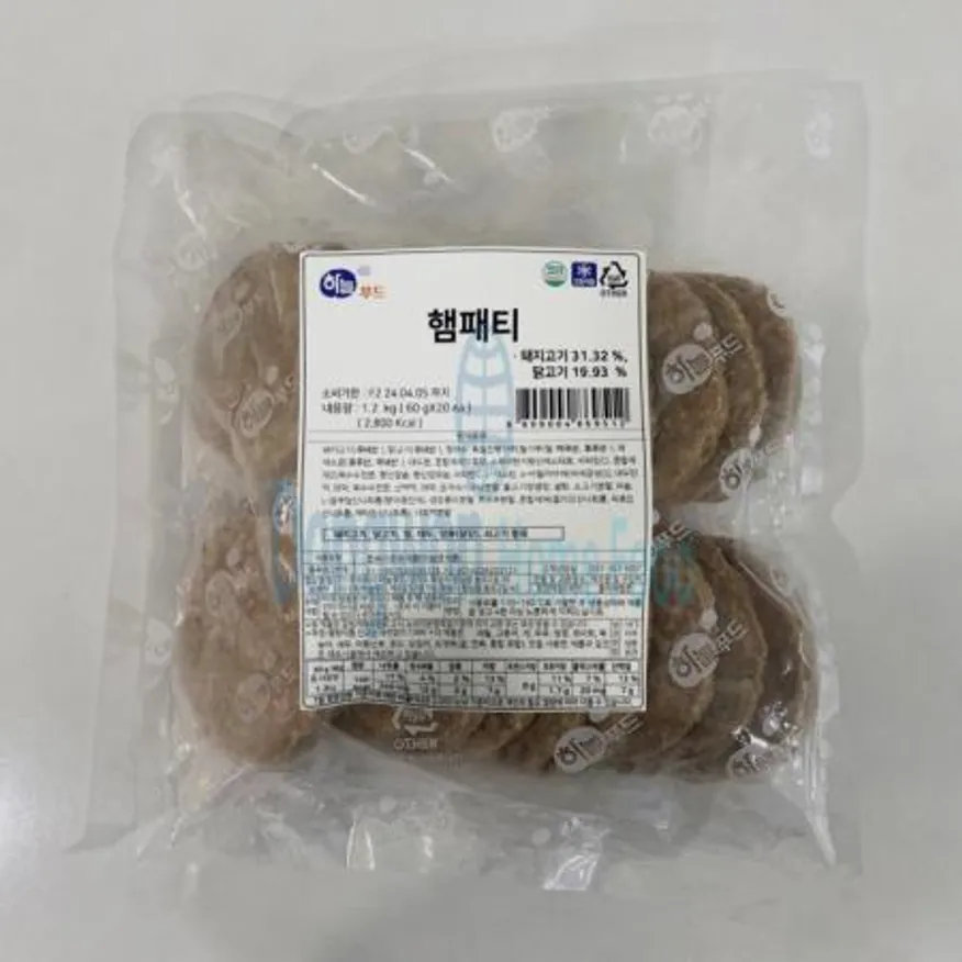 (16:30마감(D) 햄패티(하늘푸드/돼지고기:국내산,닭고기:국내산/20입/1.2kg)EA 이미지