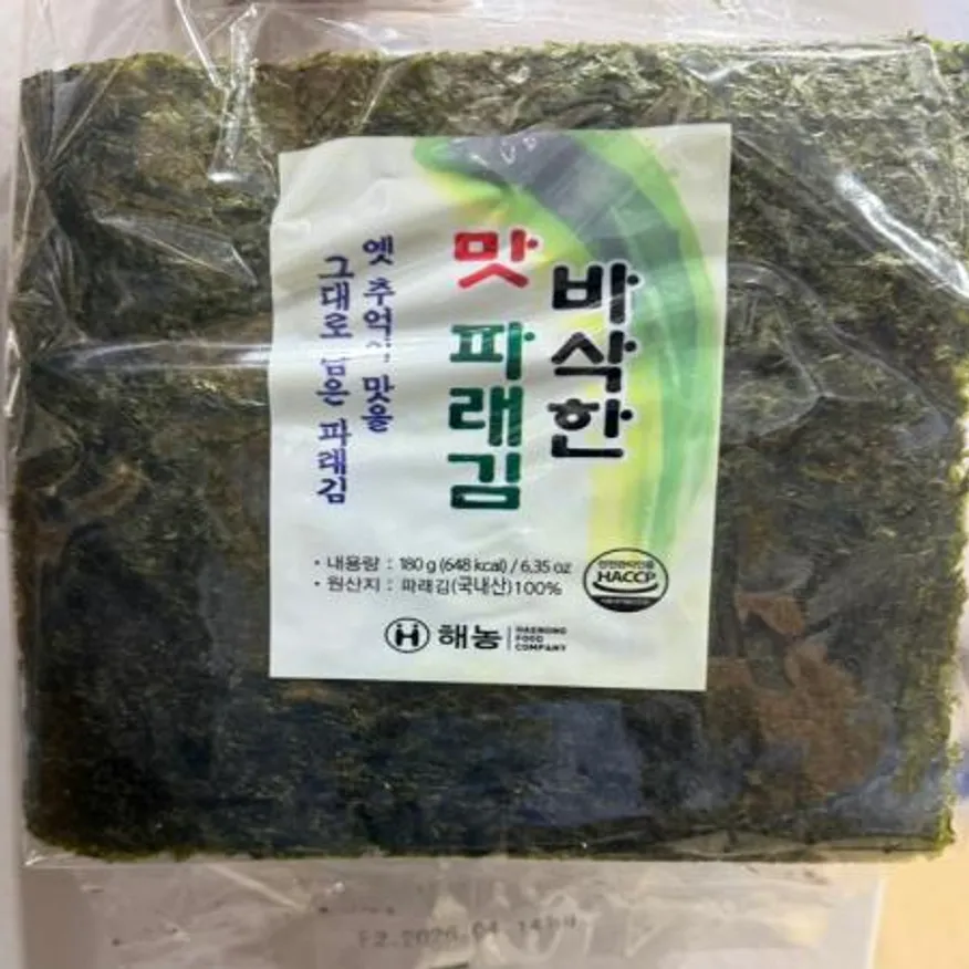 (16:30마감(D) 구운파래전장김(국내산/해농/무조미/100매/180g)EA 이미지