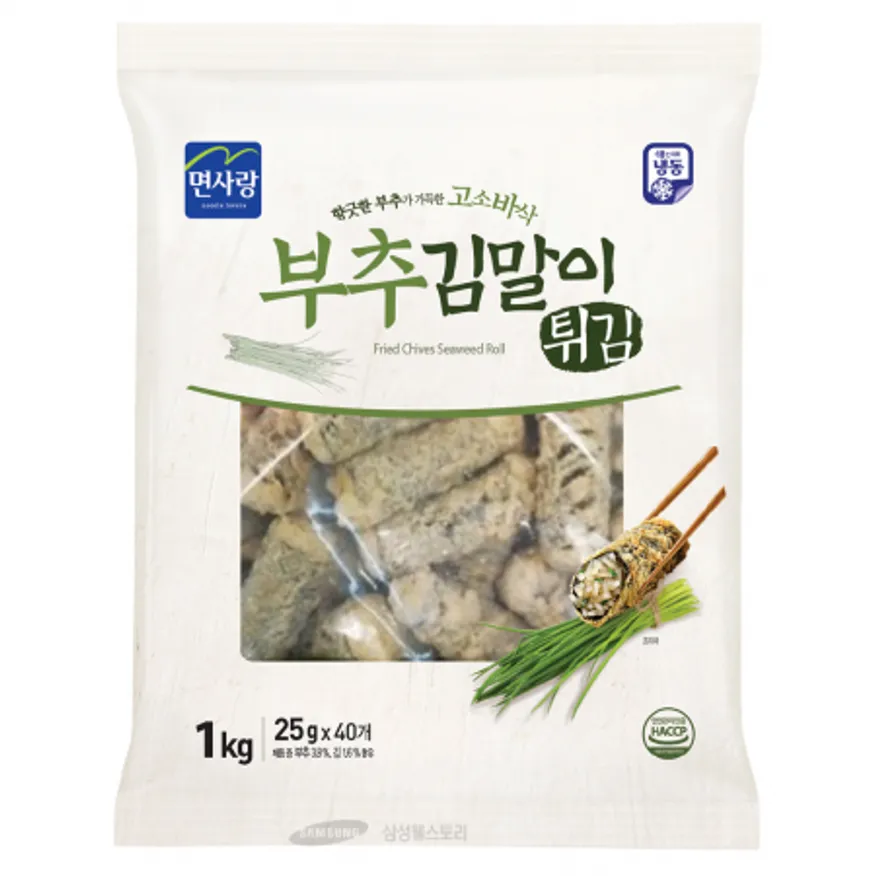 (16:30마감)부추김말이튀김(1KG(25G*40EA)/PA/김:국산/면사랑/부추:중국산) 이미지