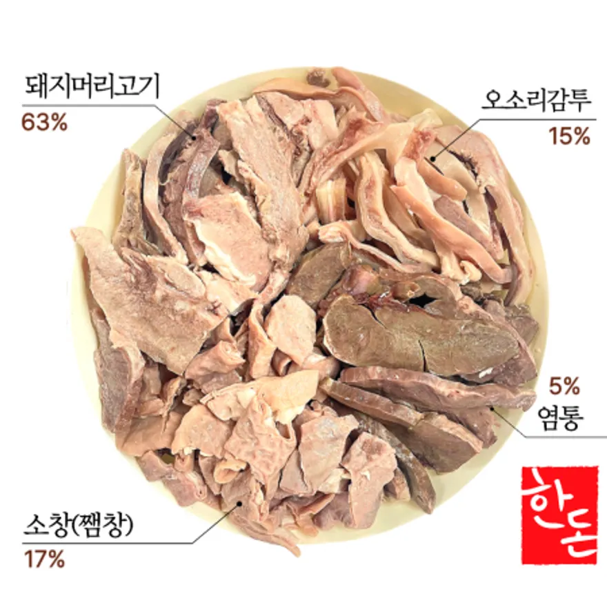 국내산 한돈 돈내장모듬 혼합탕육 2kg (돼지머리고기 소창 염통 오소리) 순대국 국밥용 이미지